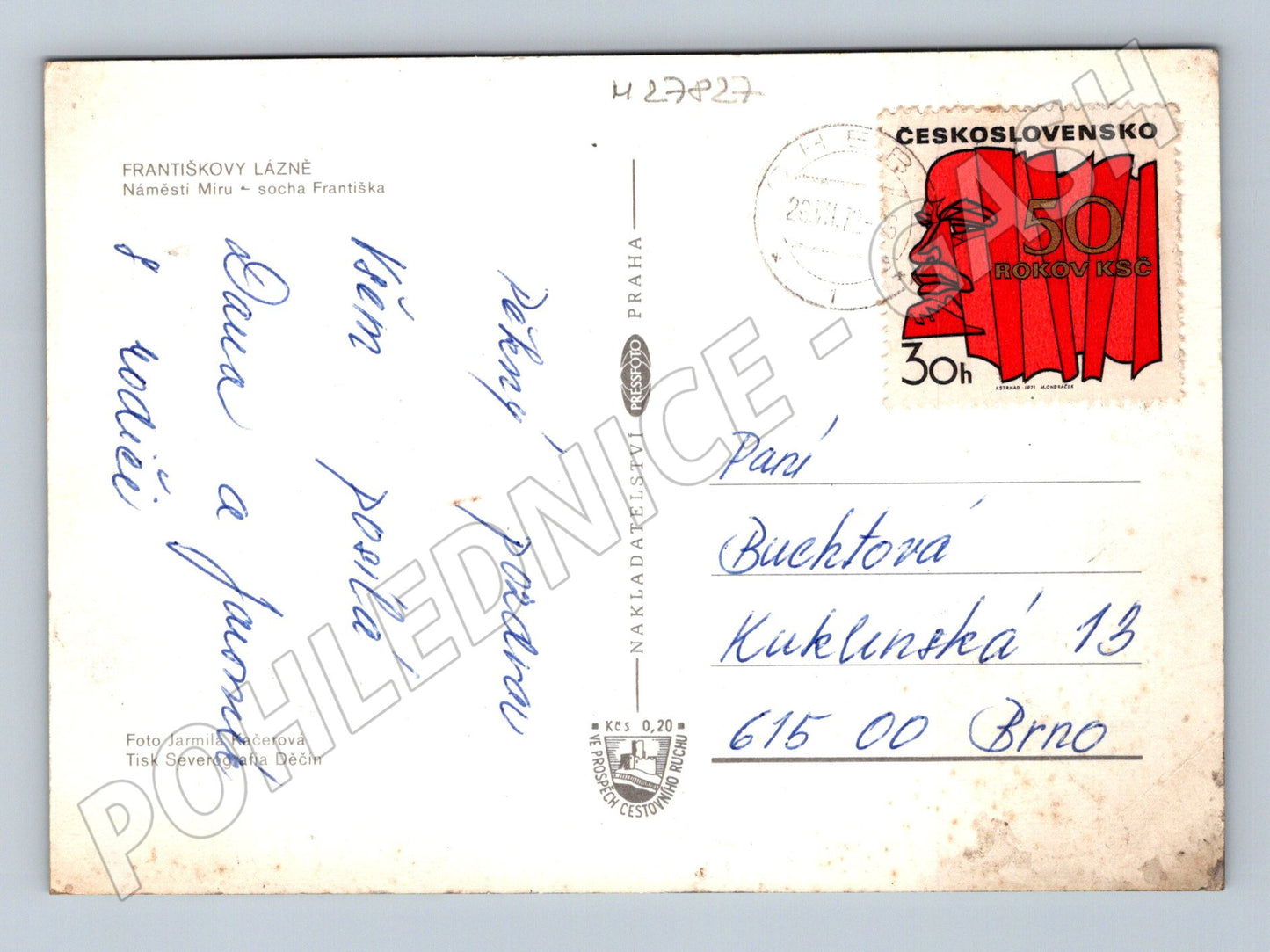 Pohlednice Františkovy Lázně socha Františka 1971 (M27827)
