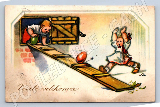 Pohlednice dětský motiv velikonoční pozdrav 1947 (M2783)