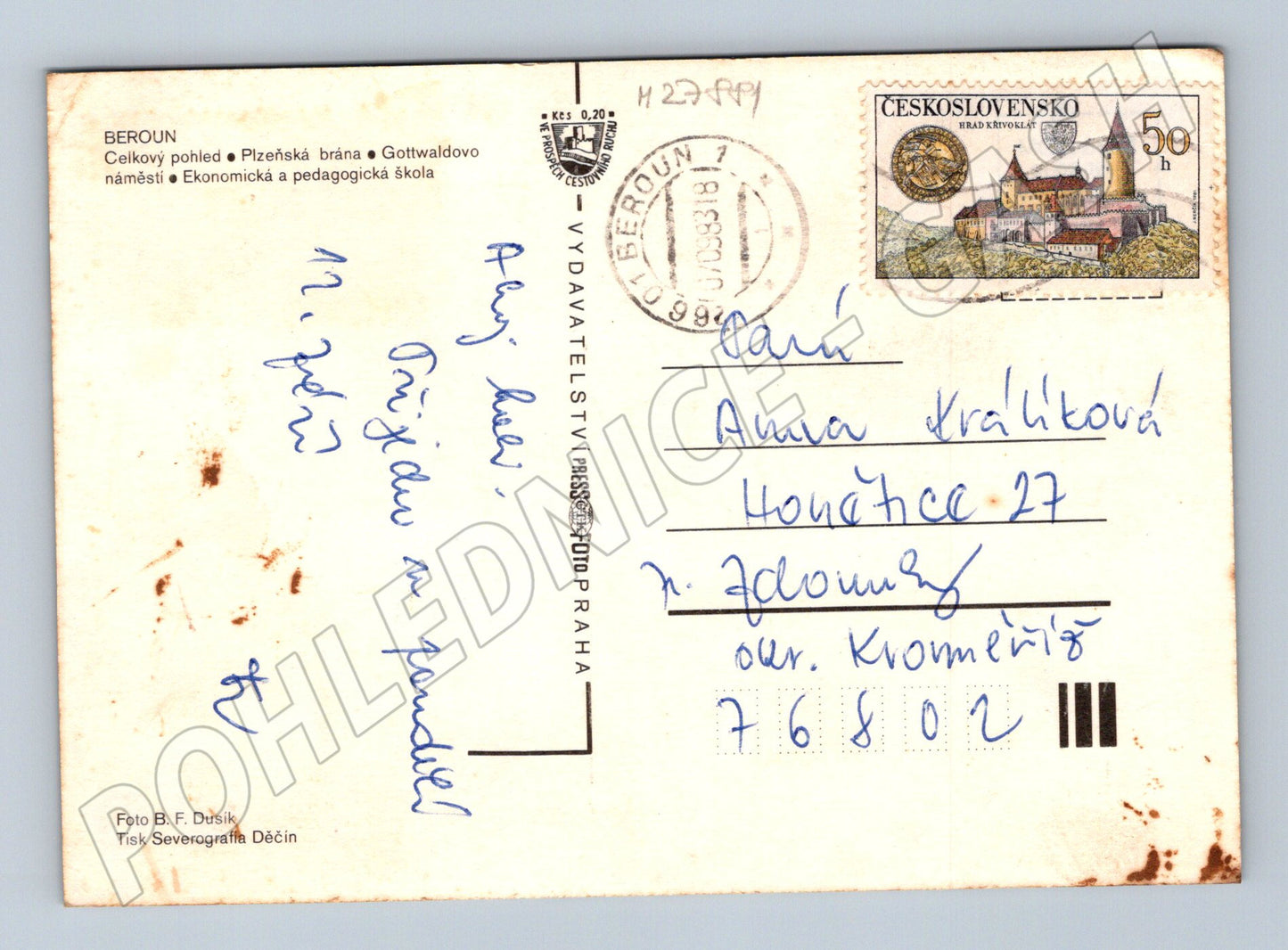 Pohlednice Beroun panorama kostel ulice 1987 (M27881)