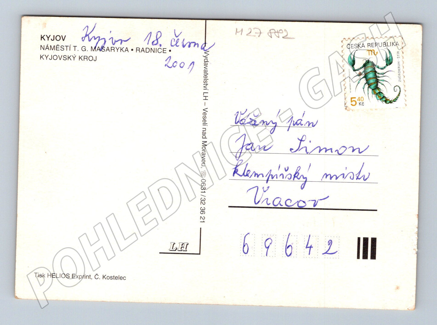 Pohlednice Kyjov radnice folklór ulice 2001 (M27882)