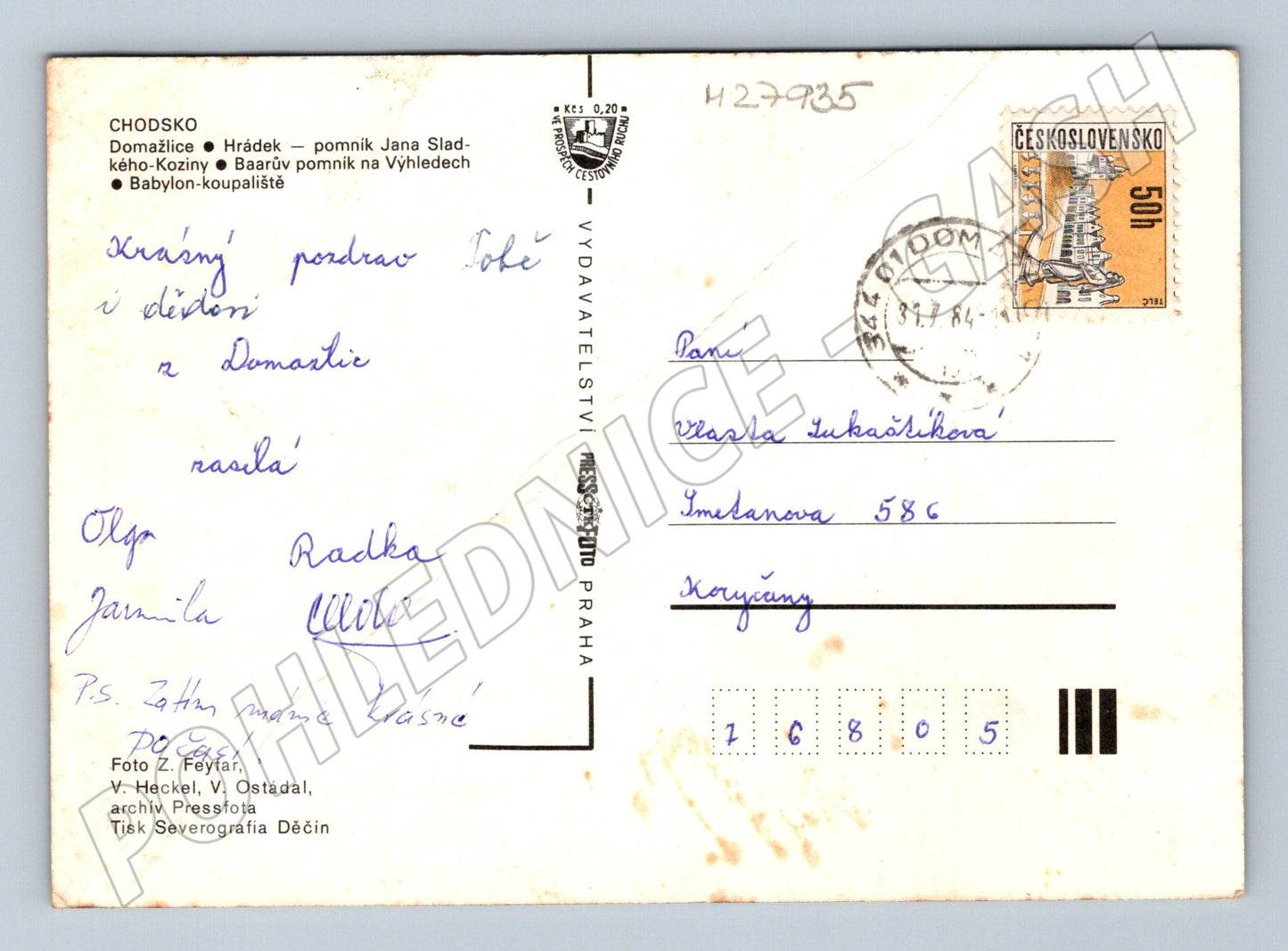 Pohlednice Chodsko Domažlice etnografie 1984 (M27935)