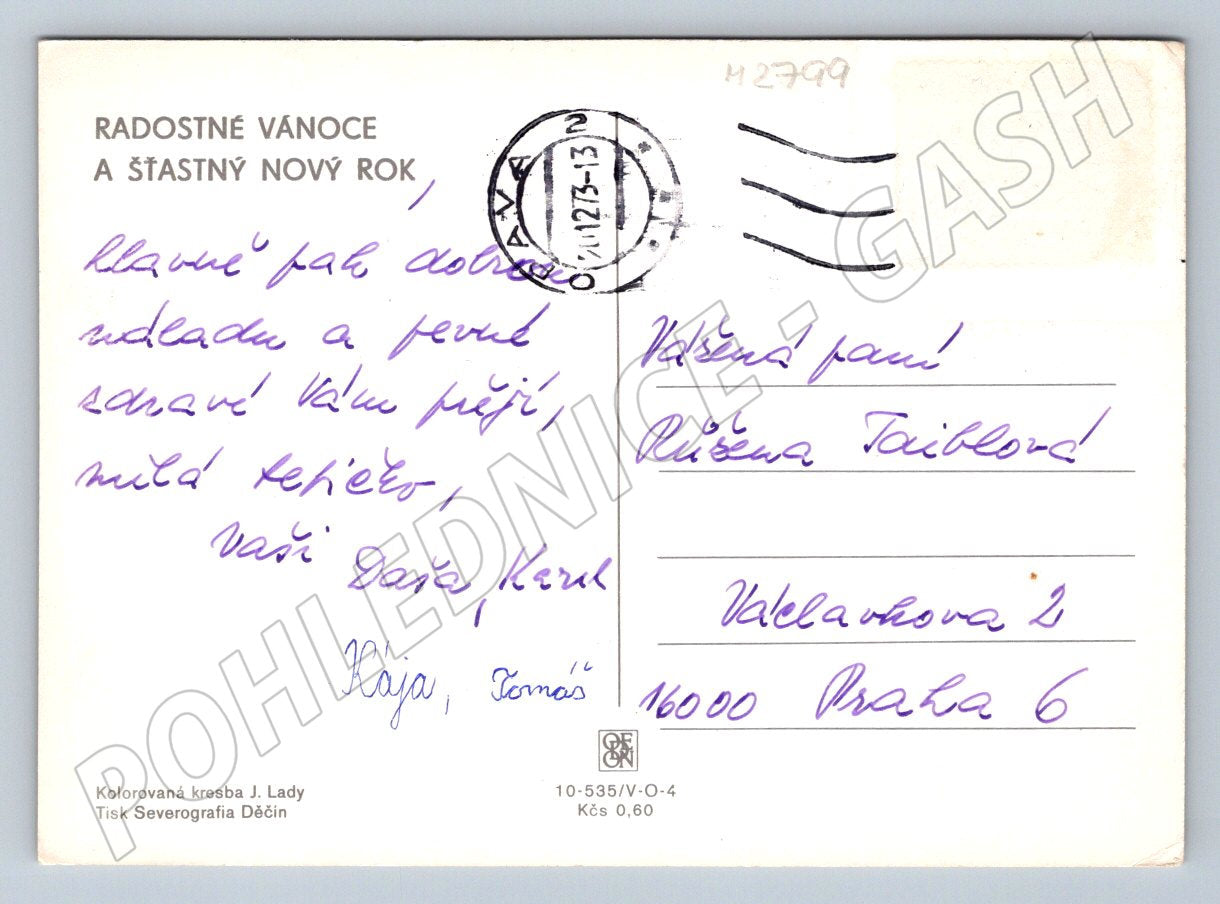 Postcard Josef Lada winter motif 1957 (M2799)