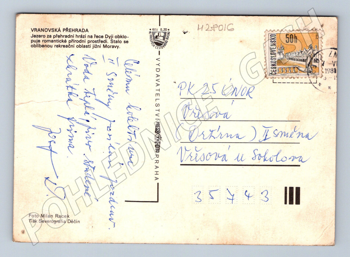 Pohlednice Vranovská přehrada 1980 (M28016)
