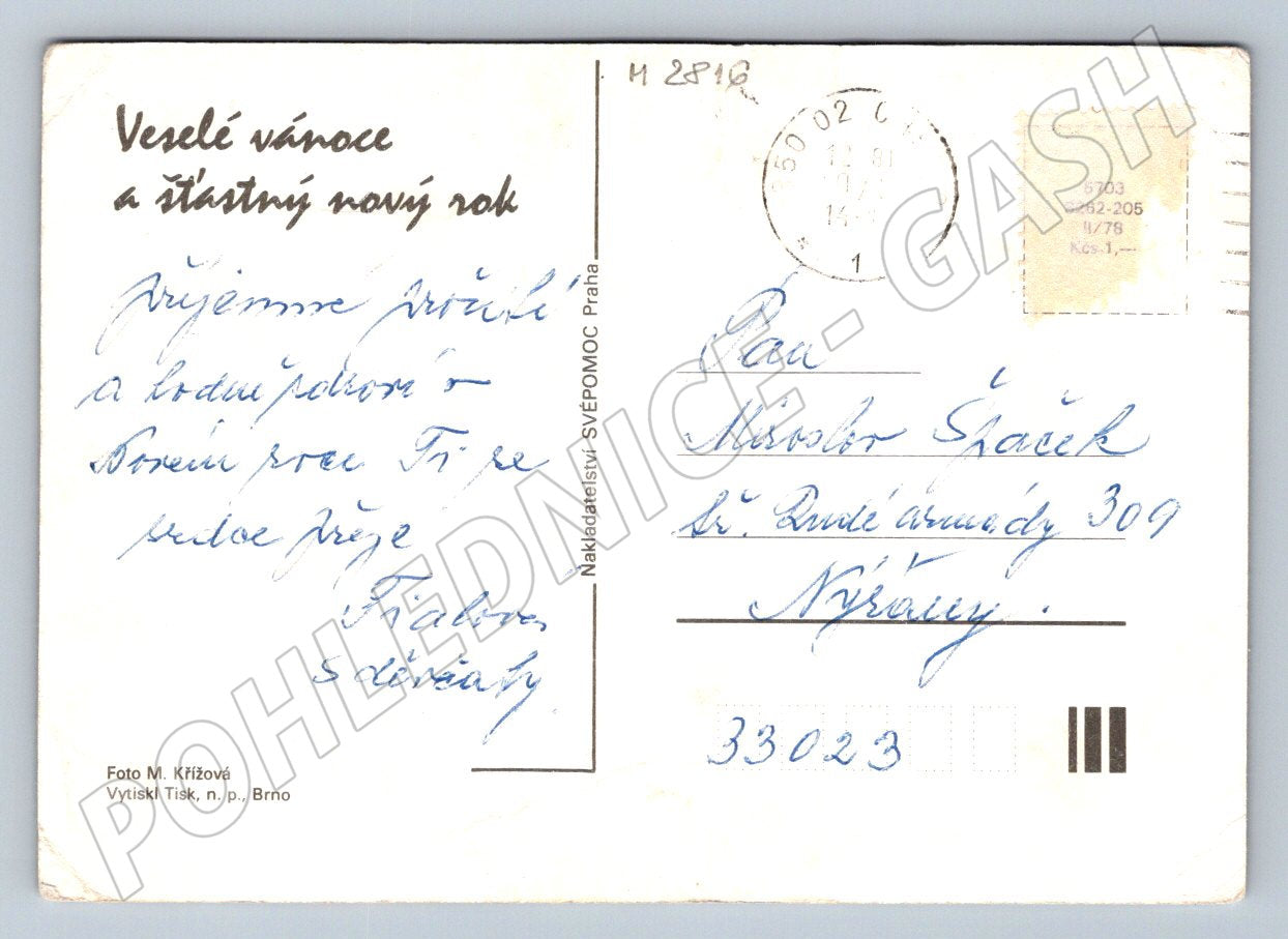 Postcard candles and apples Christmas 1981 (M2816)