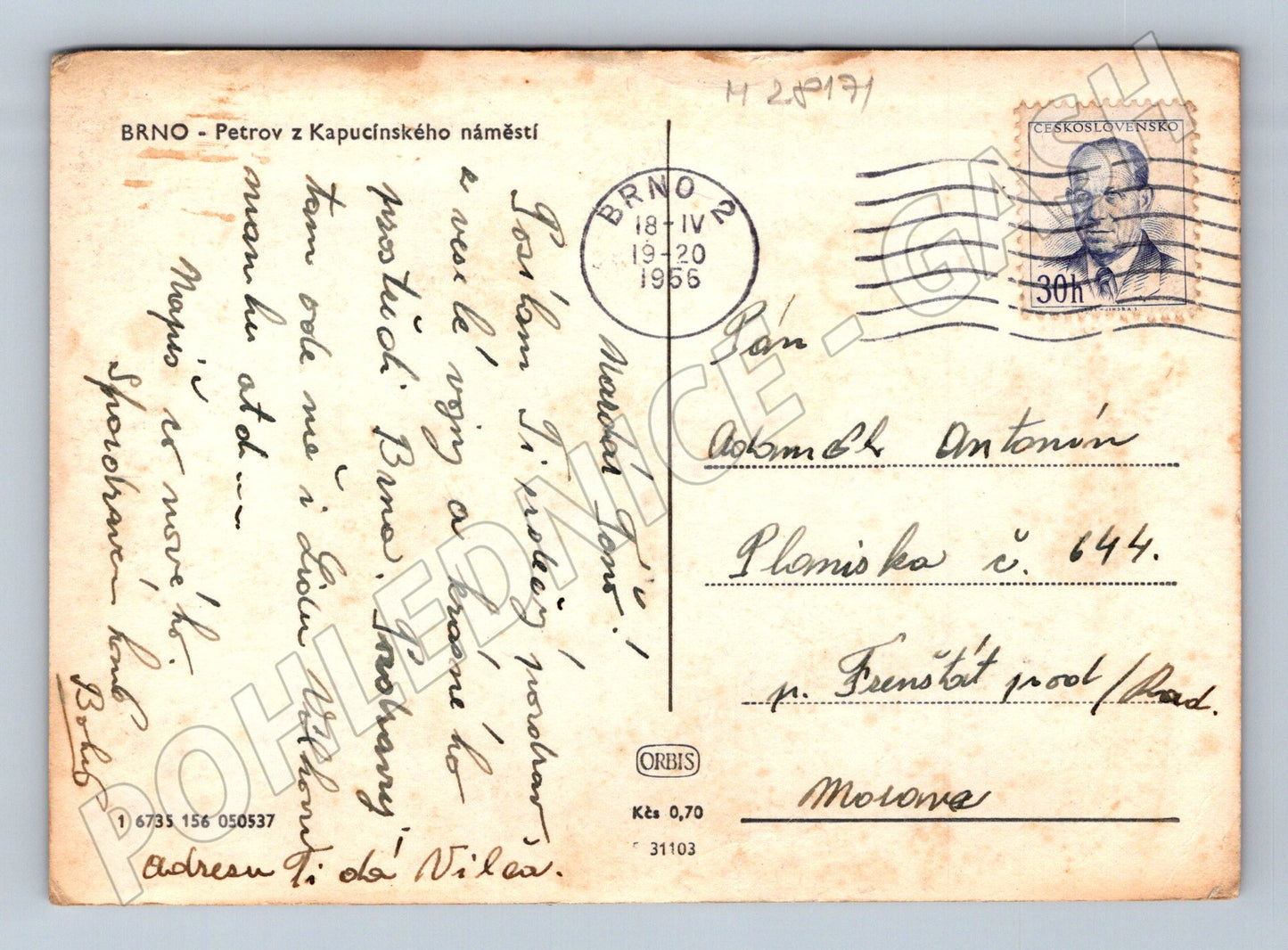 Pohlednice Brno Petrov z Kapucínského náměstí 1956 (M28171)