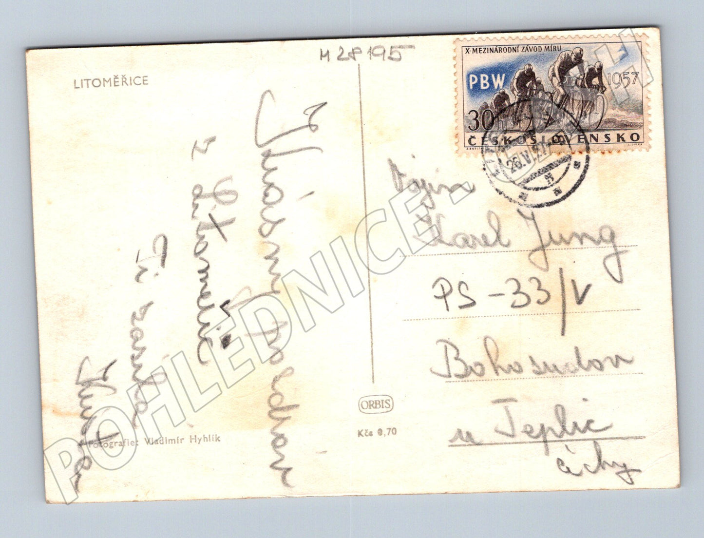 Pohlednice Litoměřice pohled na město a vodu 1957 (M28195)