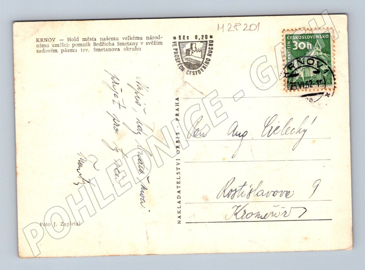 Pohlednice Krnov pomník Bedřicha Smetany 1944 (M28201)