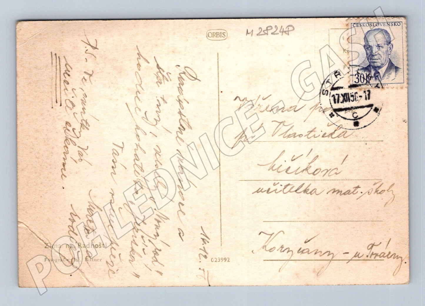 Pohlednice Radhošť kaple v zimě 1956 (M28248)