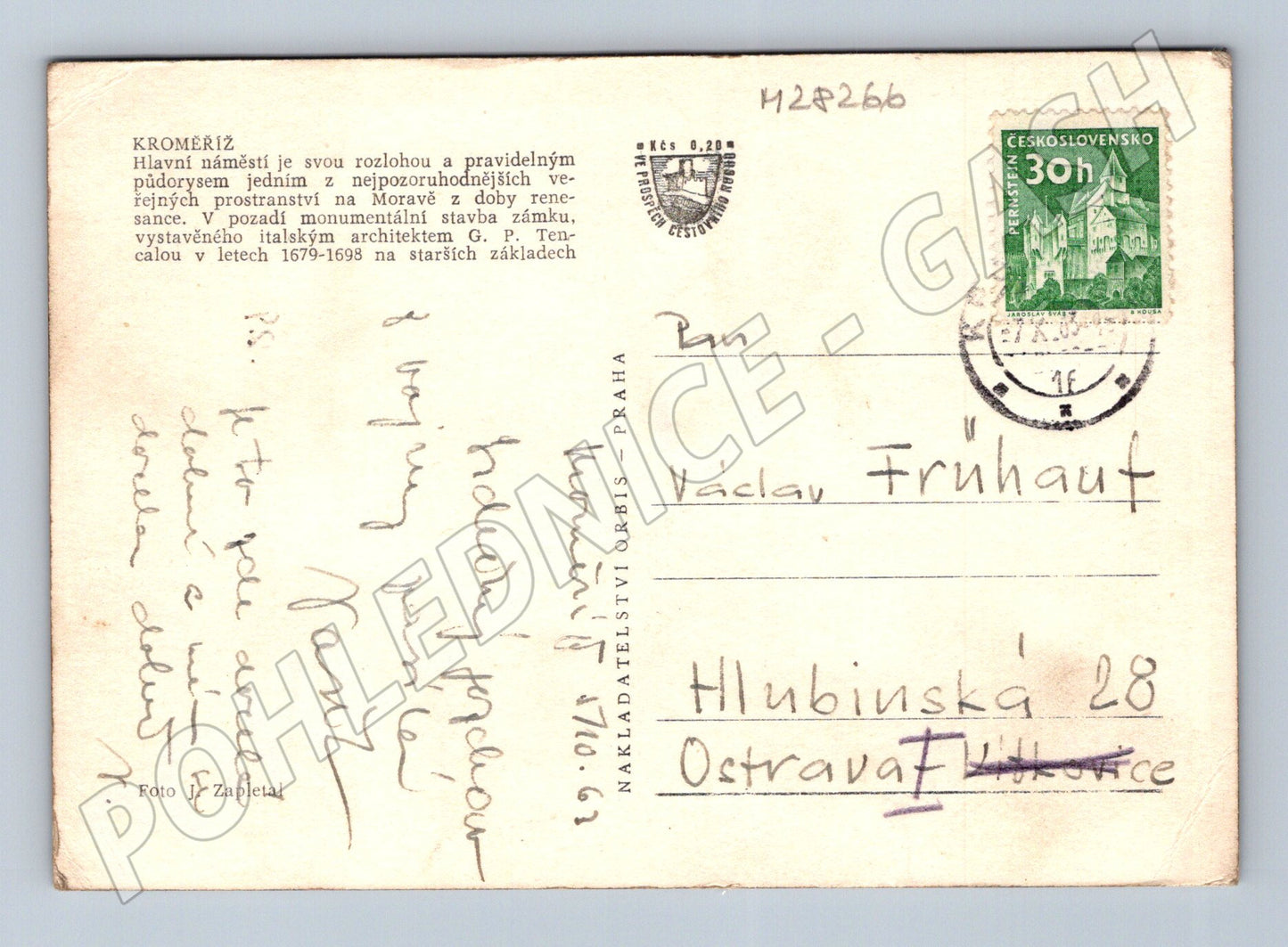 Pohlednice Kroměříž náměstí s věží zámku 1963 (M28266)