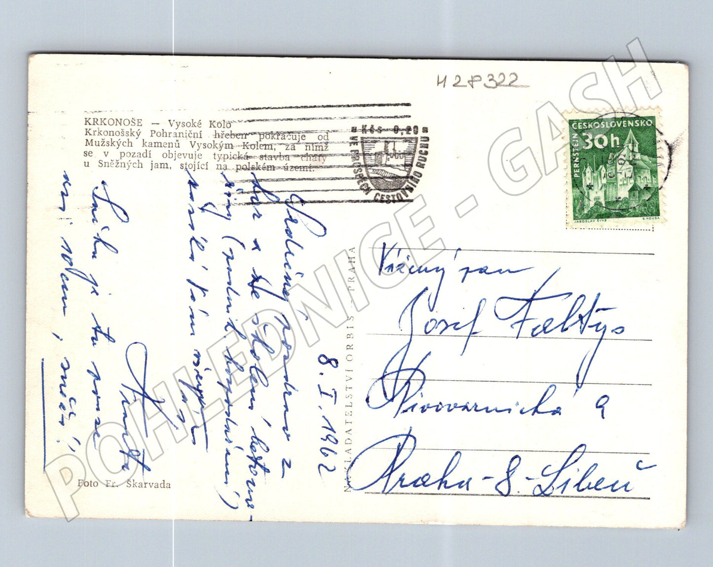 Pohlednice Krkonoše Vysoké Kolo zimní krajina 1962 (M28322)