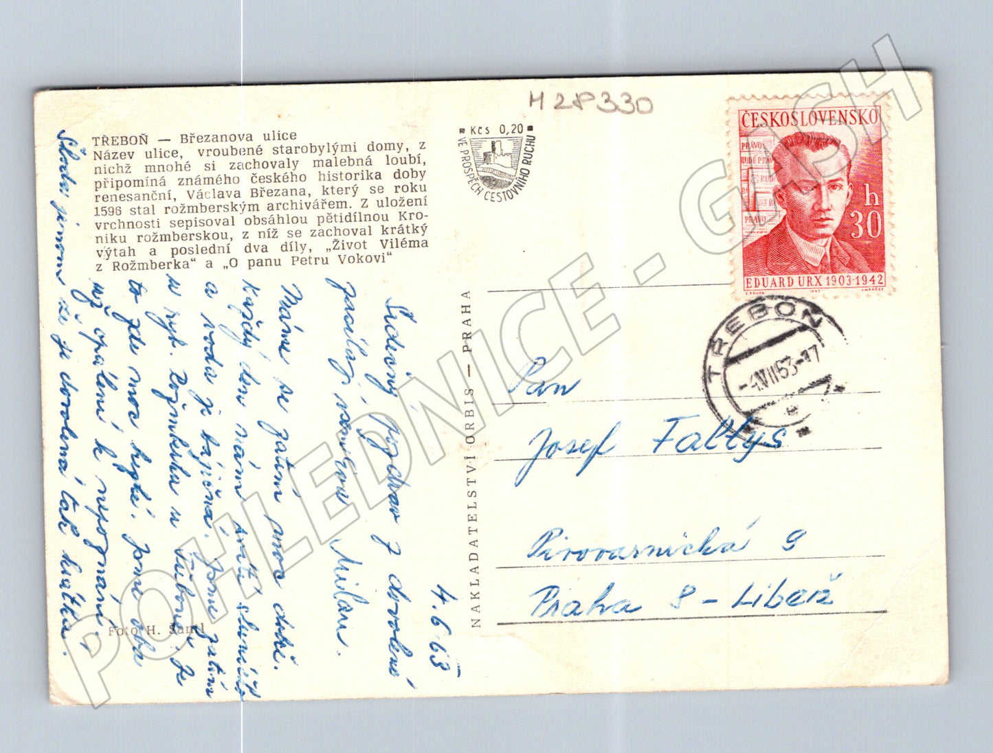 Pohlednice Třeboň Březanova ulice 1963 (M28330)