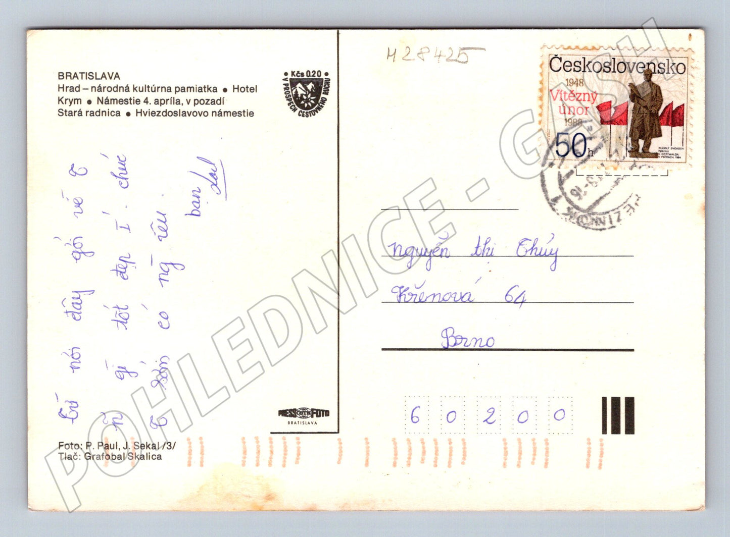 Pohlednice Slovensko Bratislava hrad a mesto 1968 (M28425)