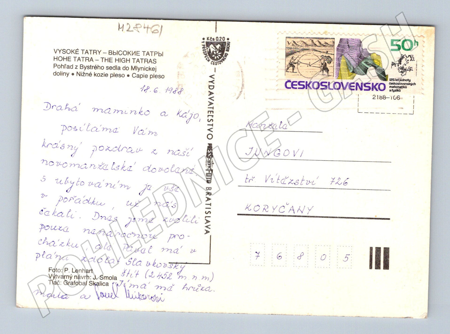 Pohlednice Slovensko Vysoké Tatry jezera hory 1988 (M28461)