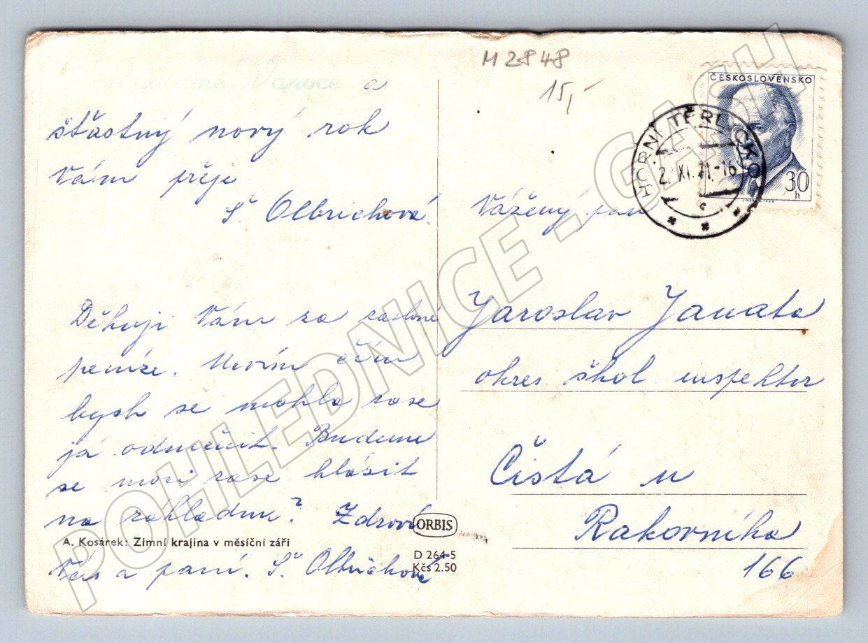 Postcard A Kosárek Winter Landscape in the Moonlight (M2848)