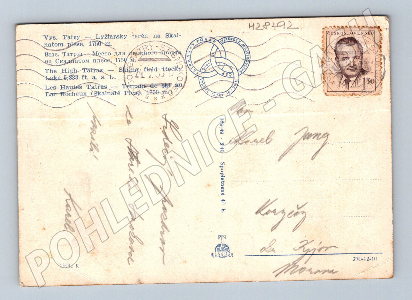 Pohlednice Slovensko Vysoké Tatry Skalnaté pleso 1949 (M28492)