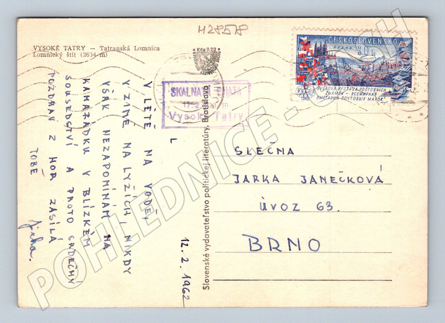 Pohlednice Slovensko Vysoké Tatry Lomnický štít zima 1962 (M28518)