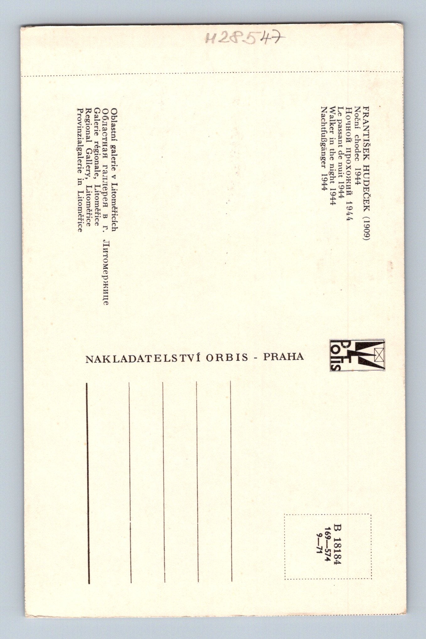Pohlednice Noční chodec F. Hudeček 1970 (M28547)