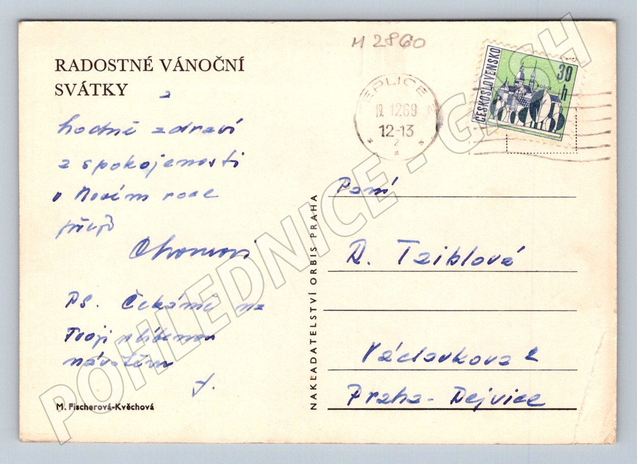 Pohlednice Ježíšek a ptáčci vánoční 1969 (M2860)