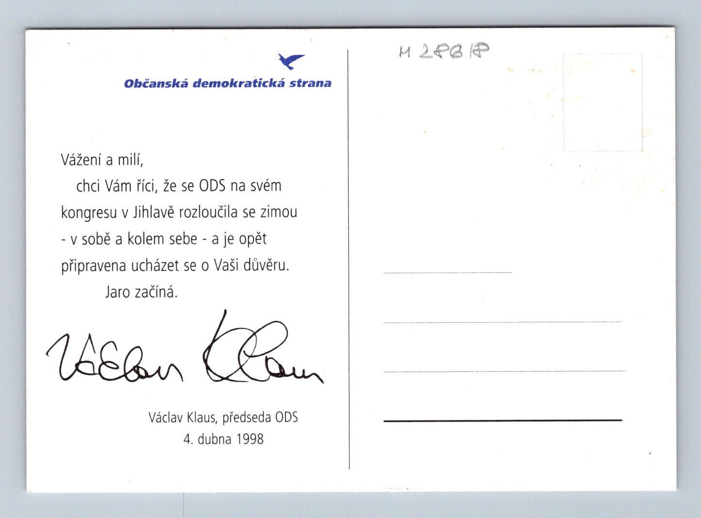 Pohlednice Karikatura Václava Klause ODS 1998 (M28618)