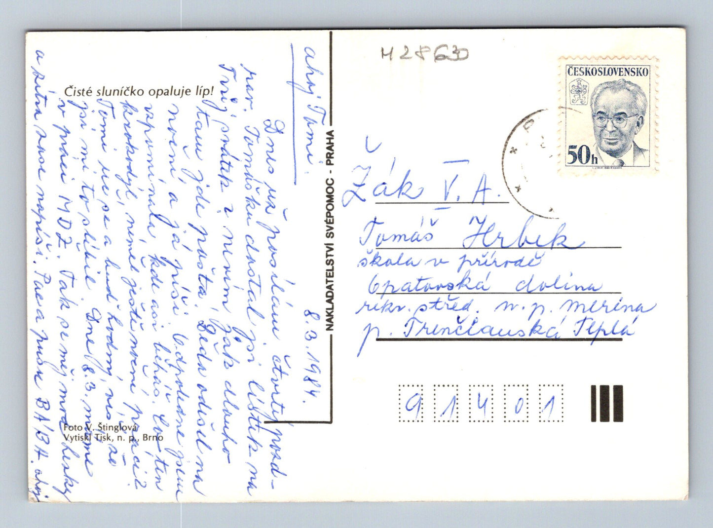 Pohlednice Jů a Hele s koštětem 1984 (M28630)