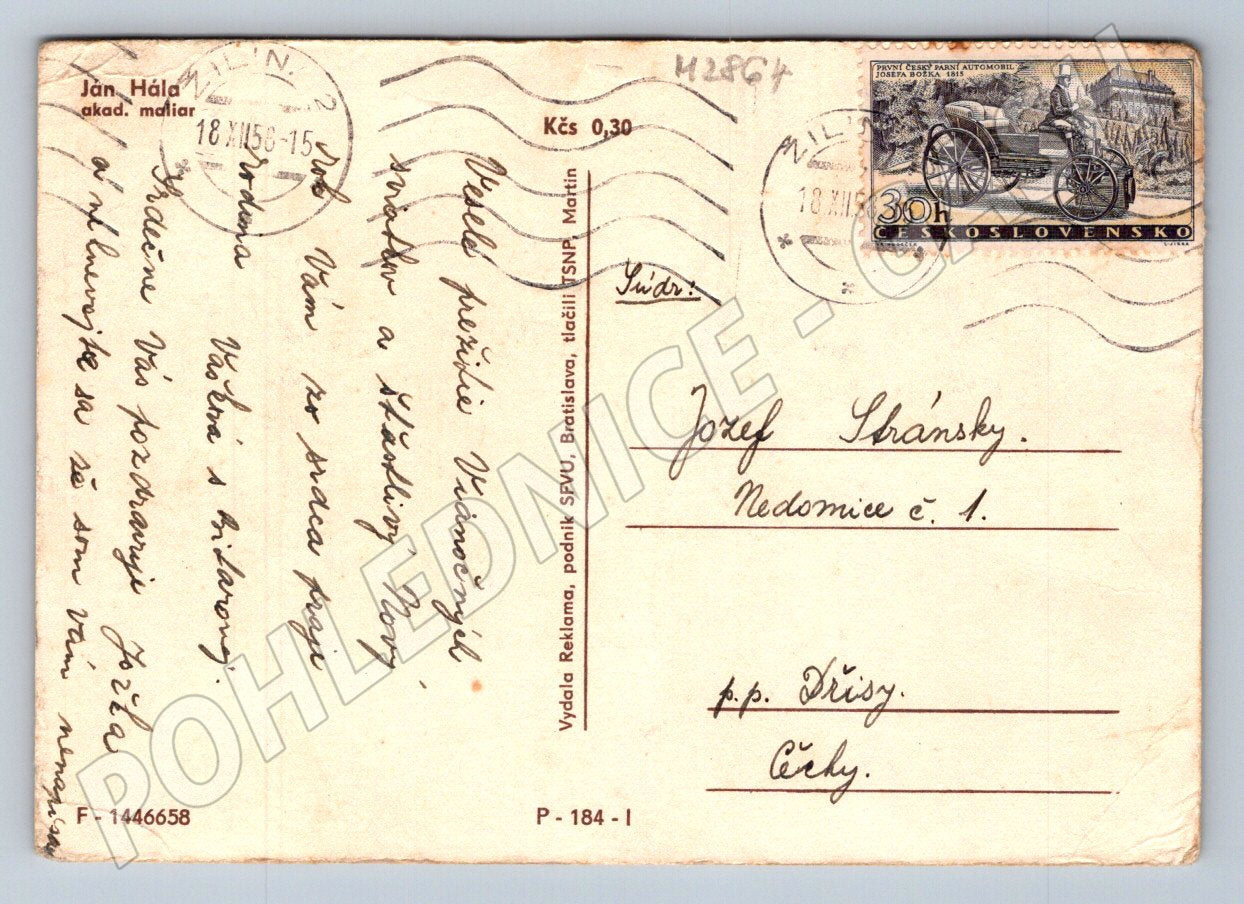 Pohlednice koňská doprava vánoční 1945 (M2864)