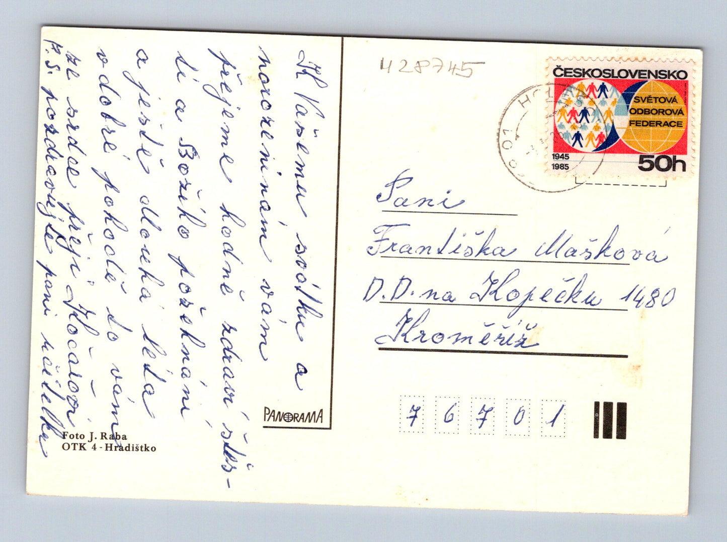 Pohlednice Tři tulipány ve váze 1985 (M28745)