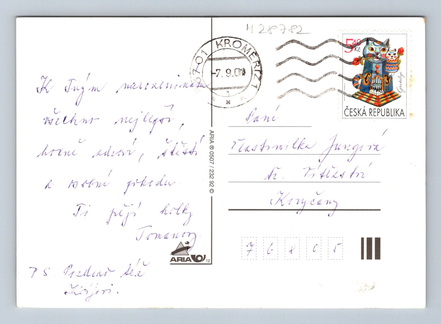 Pohlednice Kroměříž Mnoho štěstí květiny 2001 (M28782)
