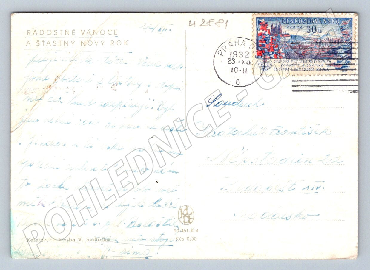 Postcard V Sedláček winter countryside with sledges 1961 (M2881)