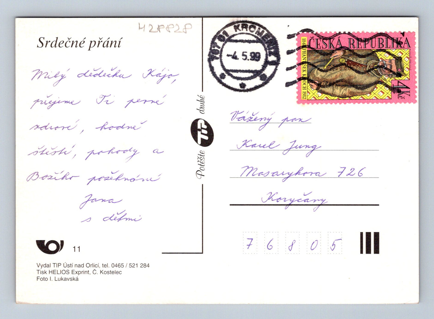 Pohlednice kytice květin 1999 (M28828)