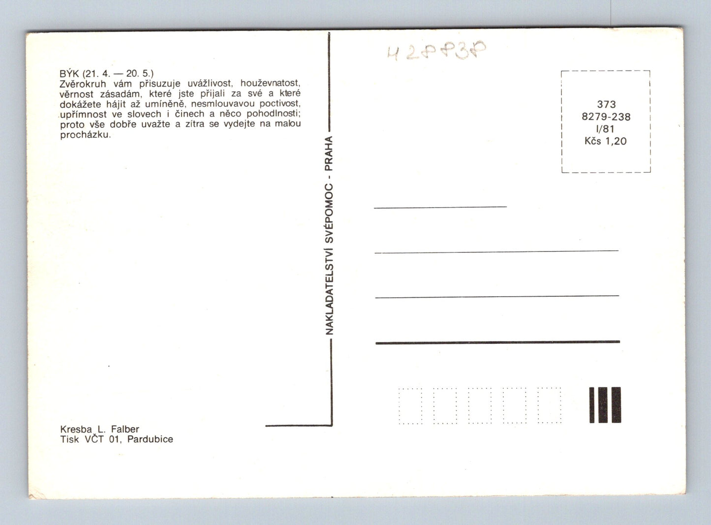 Pohlednice Býk znamení zvěrokruhu 1981 (M28838)