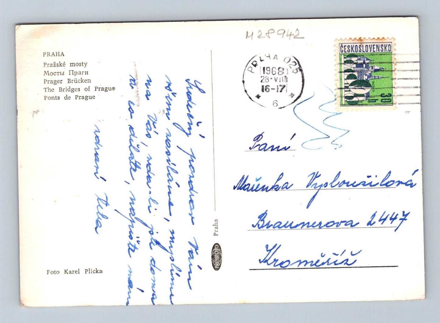 Pohlednice Praha Vltava mosty panorama 1968 (M28942)