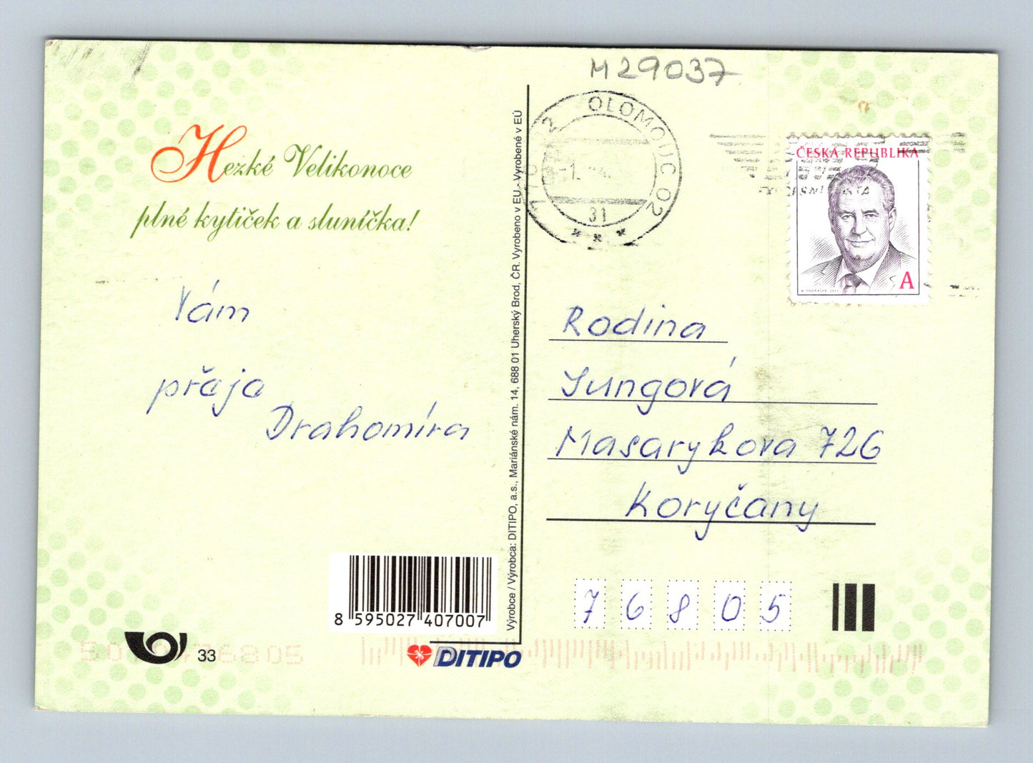 Pohlednice Velikonoce s kostelem a květinami 2014 (M29037)