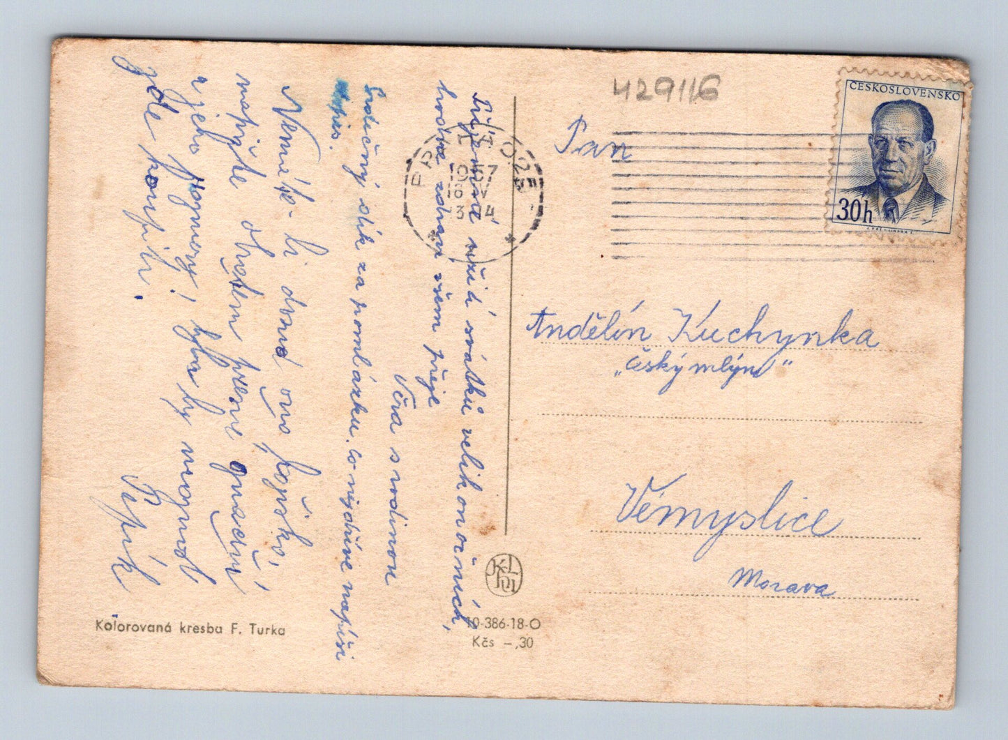 Pohlednice Velikonoce vesnický motiv 1957 (M29116)