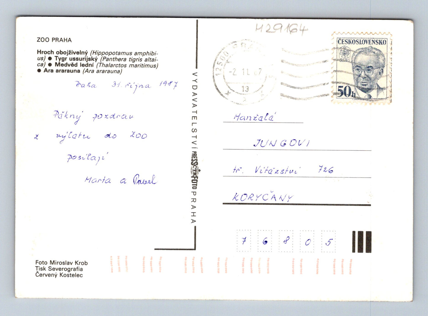 Pohlednice Praha ZOO zvířata 1997 (M29164)