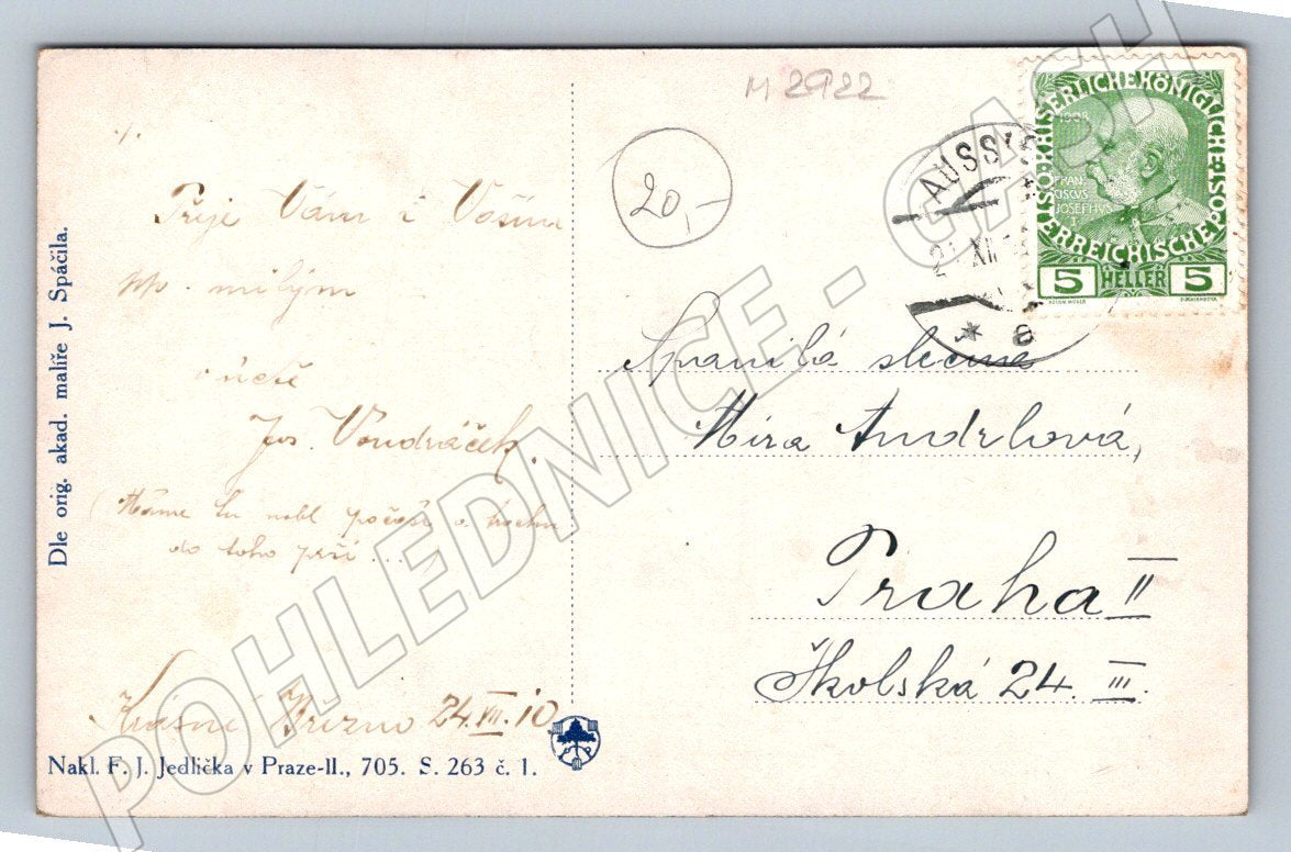 Postcard J Špačil Merry Christmas 1910 (M2922)