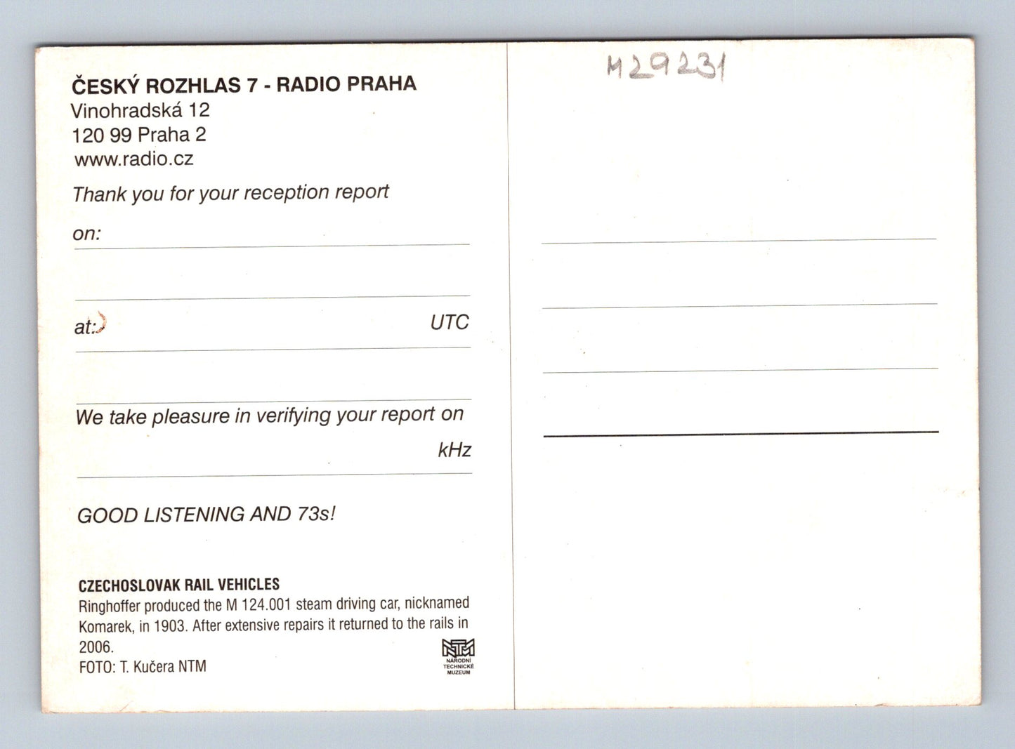Pohlednice parní železniční vůz Komárek (M29231)