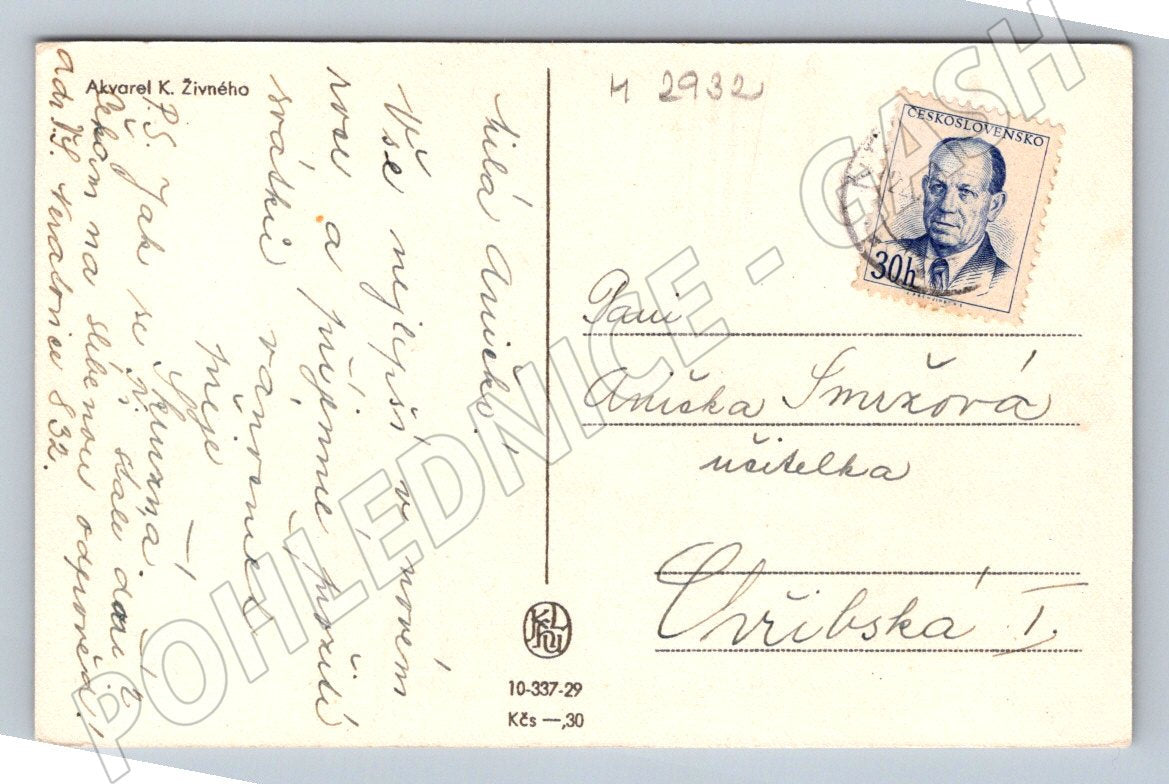 Postcard K Živný winter watercolor 1926 (M2932)