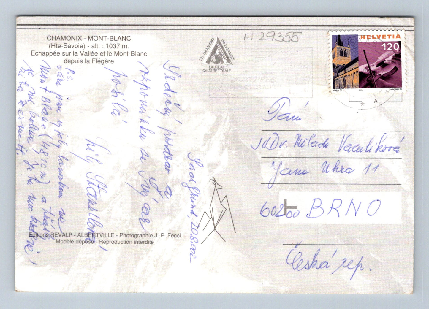 Pohlednice Francie Chamonix Mont-Blanc 2002 (M29355)