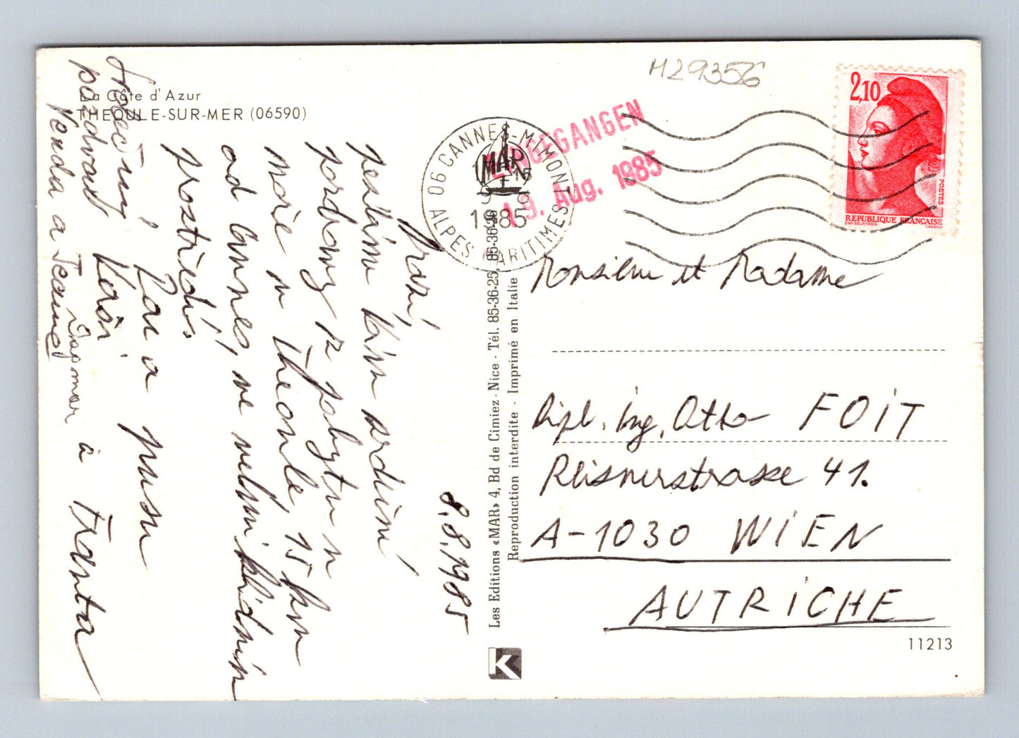 Pohlednice Francie Théoule-sur-Mer pobřeží přístav hrad 1985 (M29356)