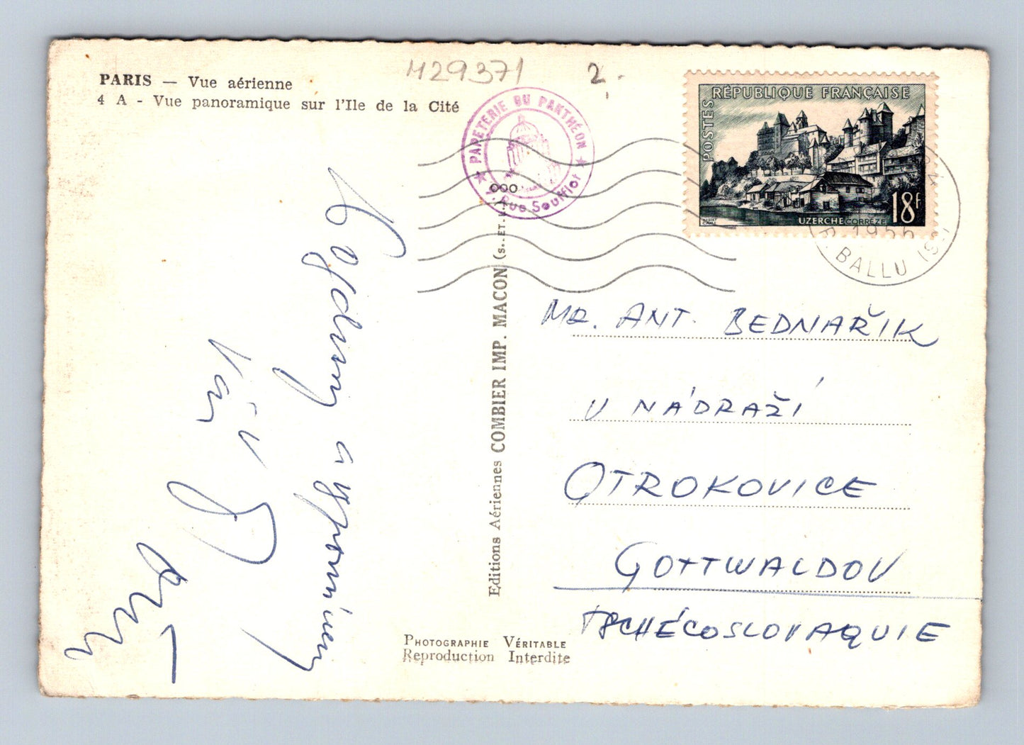 Pohlednice Francie Paříž Ile de la Cité letecký pohled 1952 (M29371)