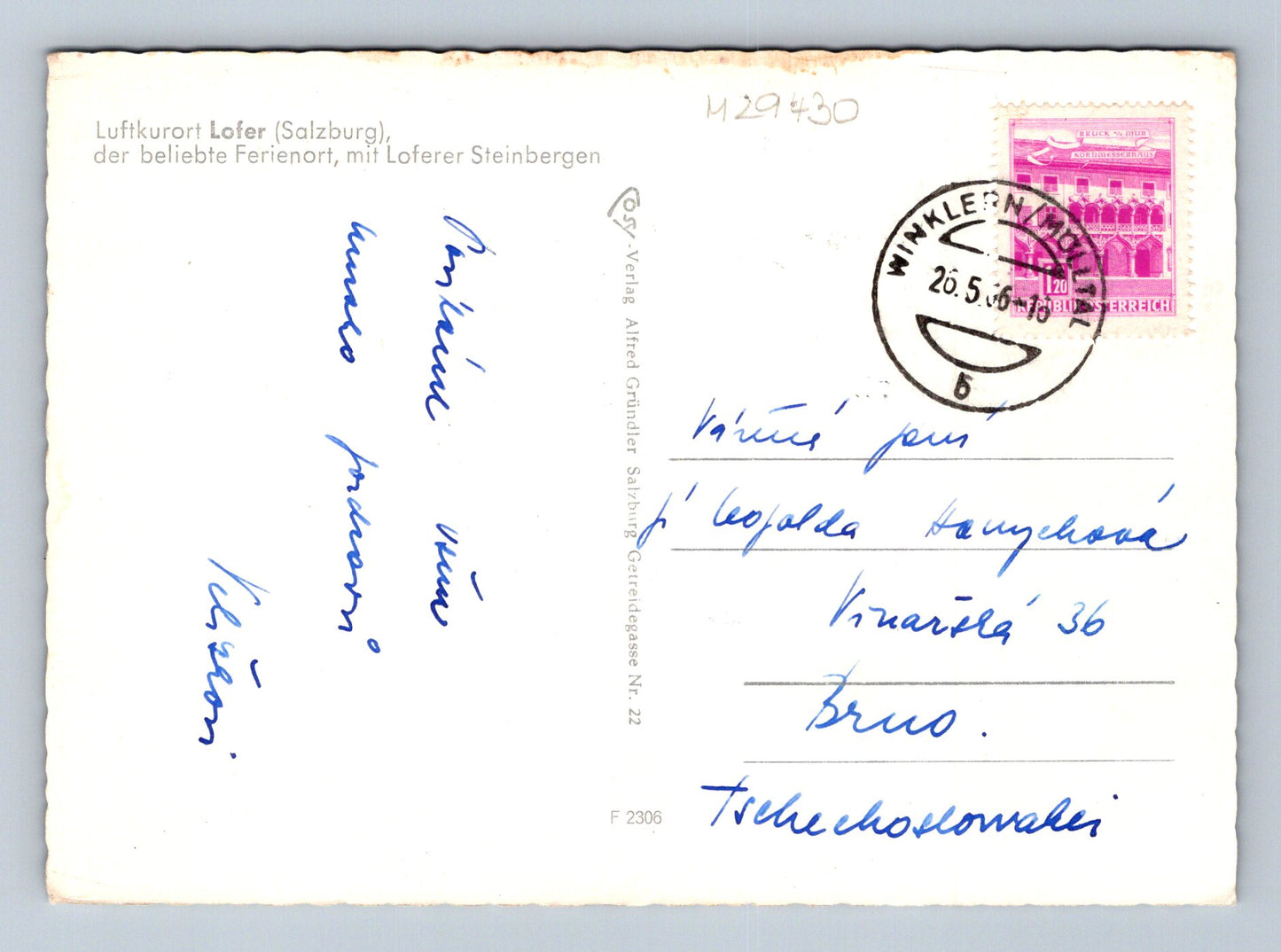 Pohlednice Rakousko Lofer hory Ochsenhorn Breithorn 1940 (M29430)