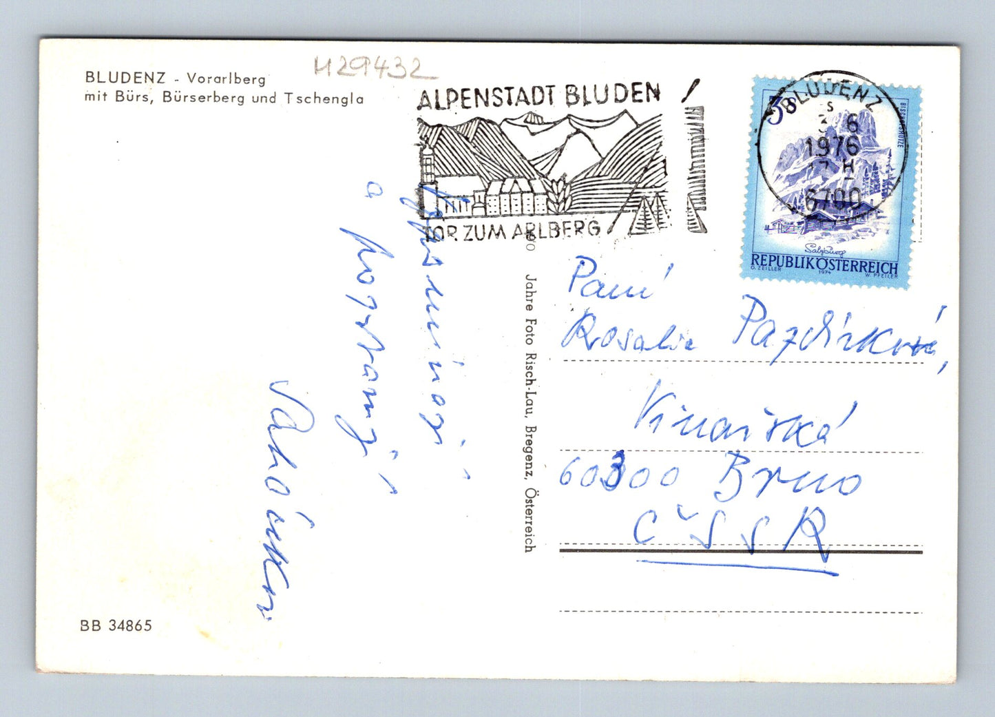 Pohlednice Rakousko Bludenz panorama s horami 1976 (M29432)