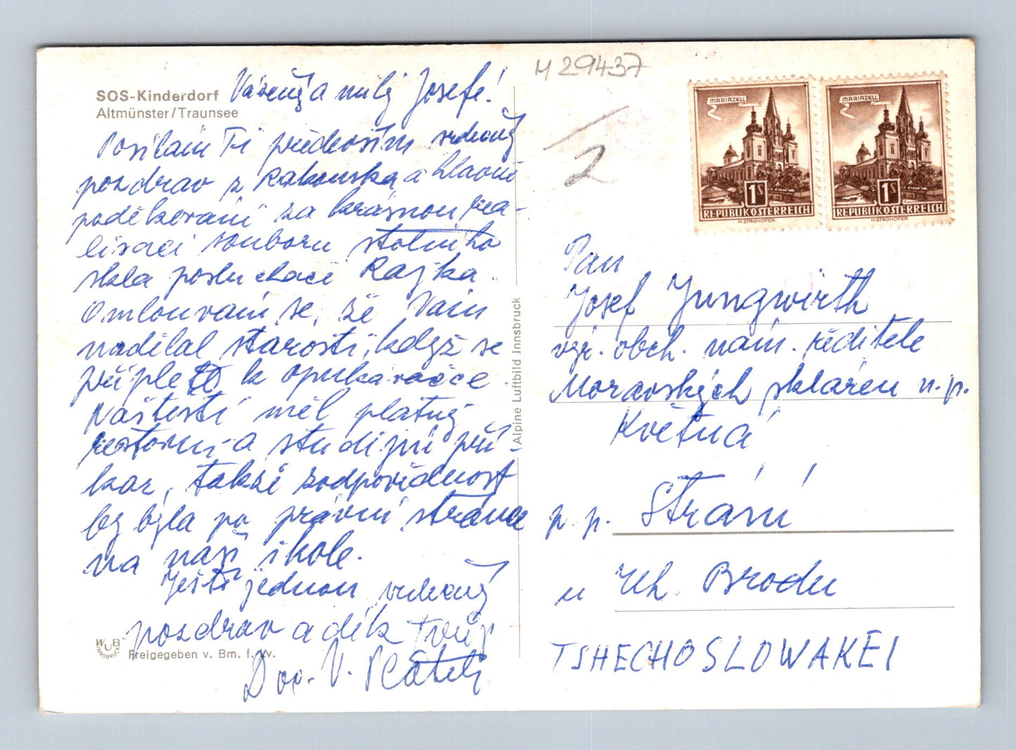 Pohlednice Rakousko Altmünster Traunsee SOS-Kinderdorf 1949 (M29437)