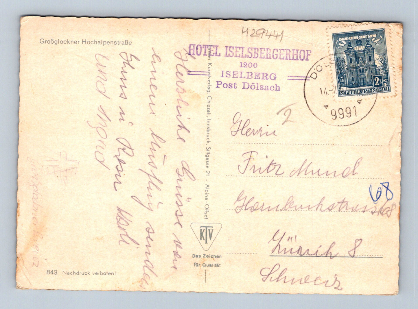Pohlednice Rakousko Grossglockner Hochalpenstrasse 1947 (M29441)