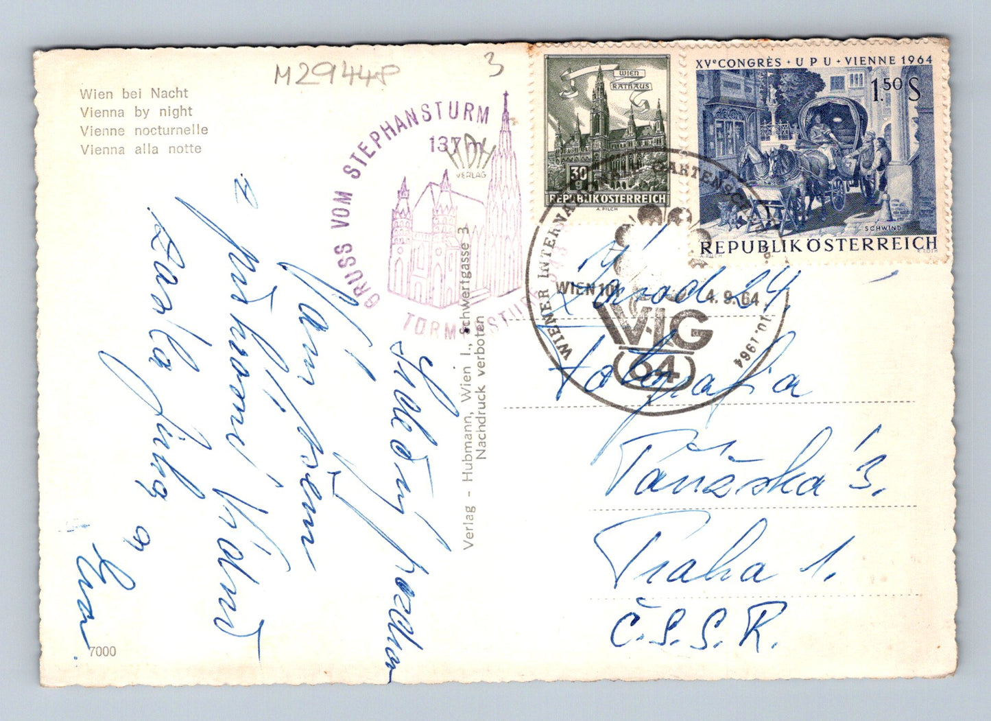 Pohlednice Rakousko Vídeň památky v noci 1964 (M29448)