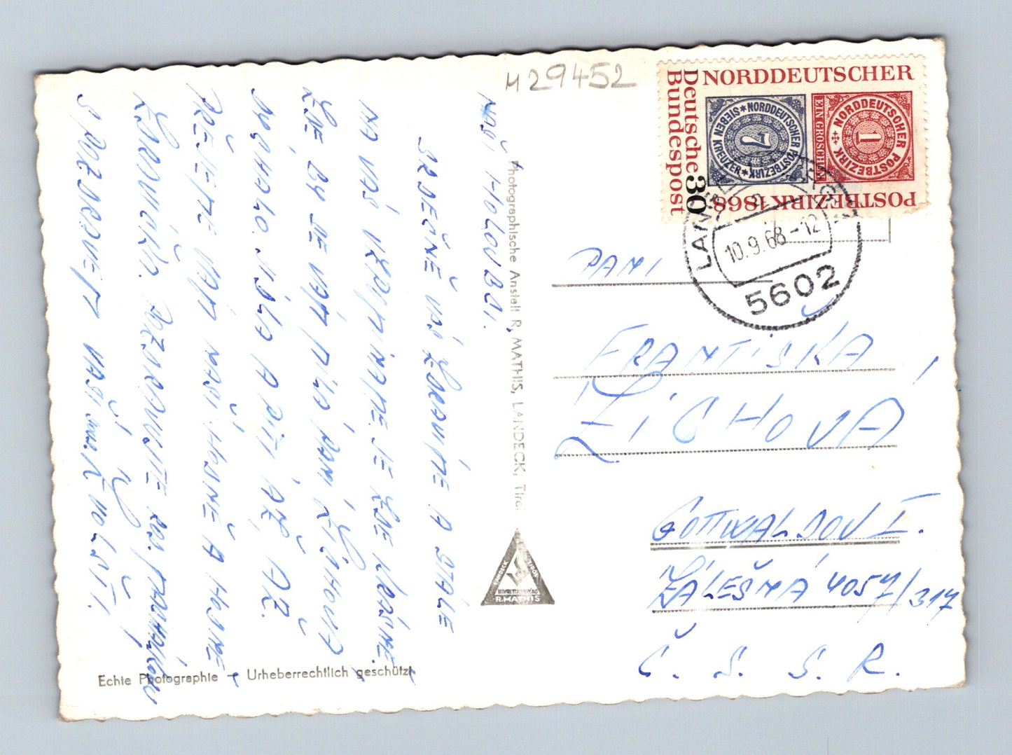 Pohlednice Rakousko Landeck s horami 1968 (M29452)