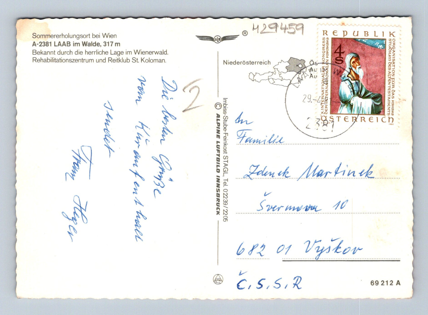 Pohlednice Rakousko Laab im Walde a Wienerwald 1989 (M29459)