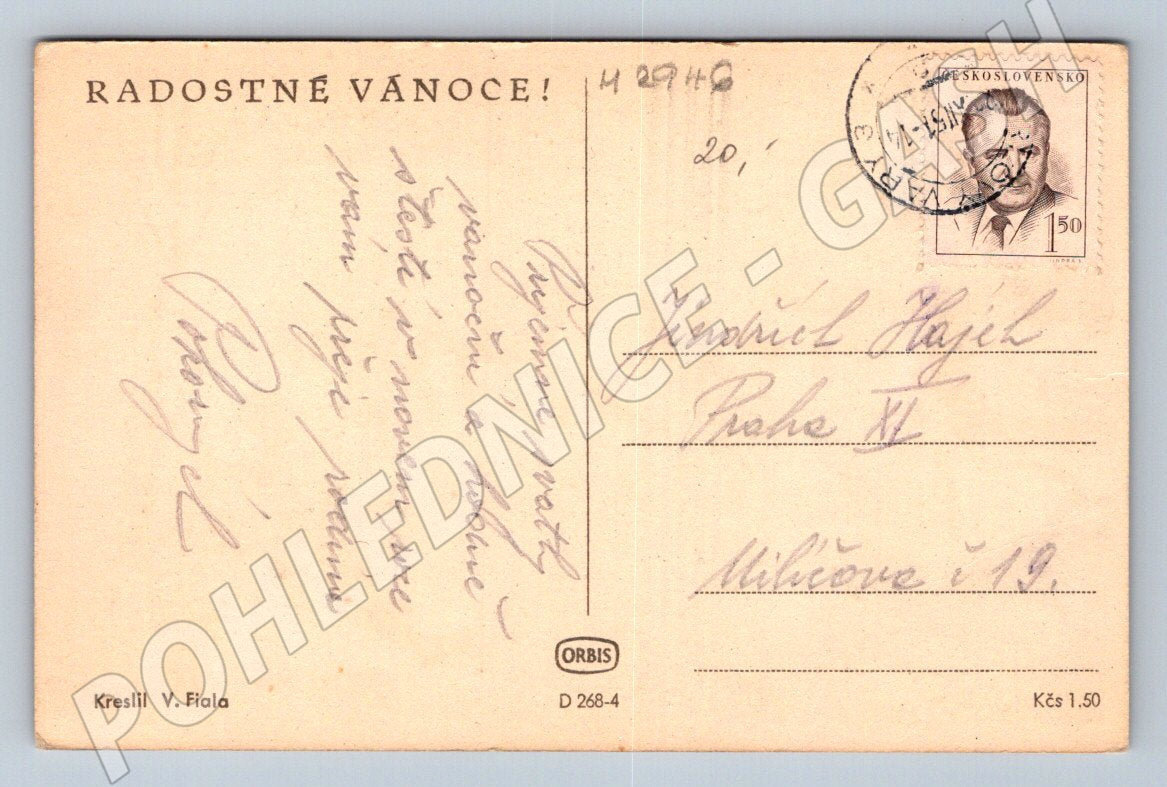 Postcard skaters V Fiala 1950 (M2946)