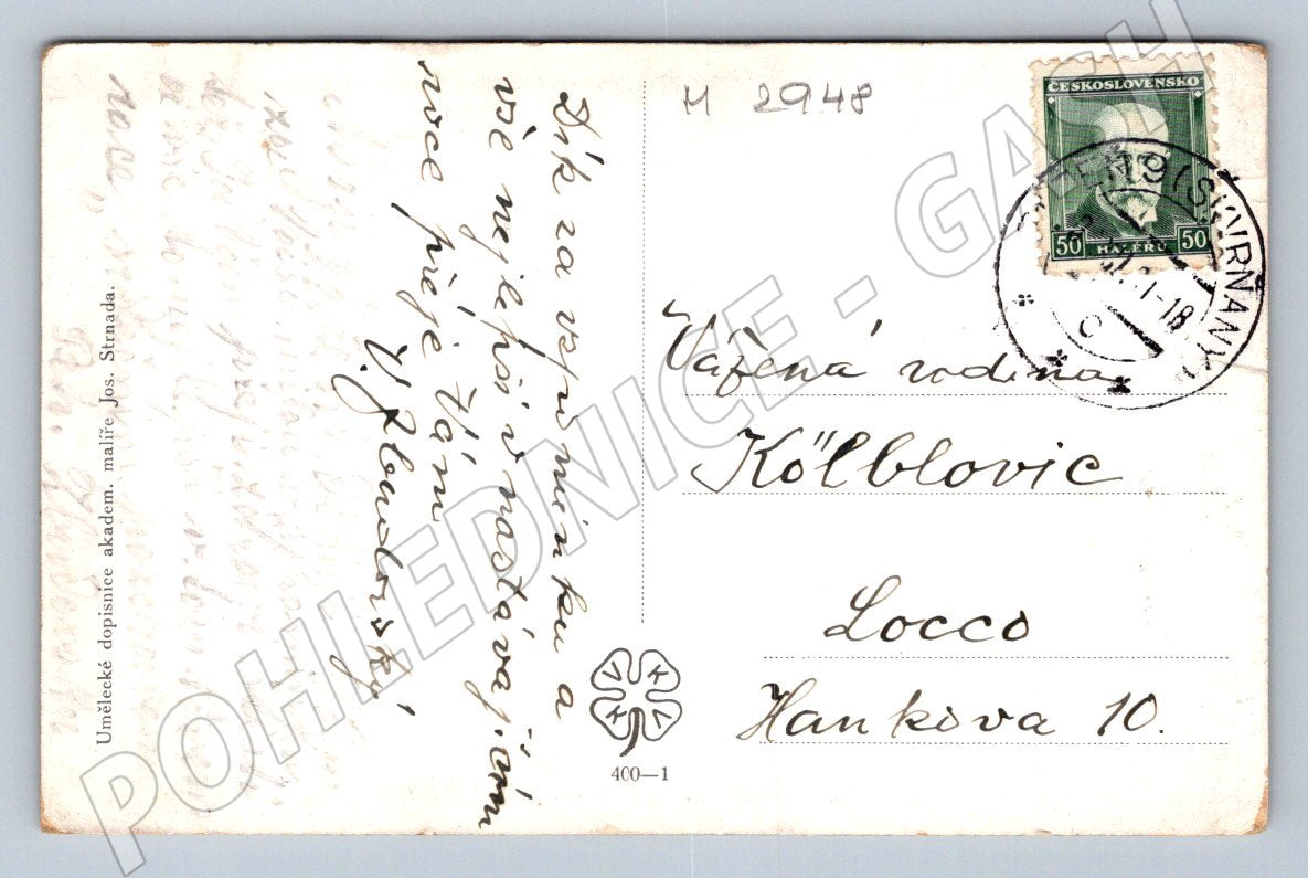 Postcard folk costume J Strnada Happy New Year 1918 (M2948)