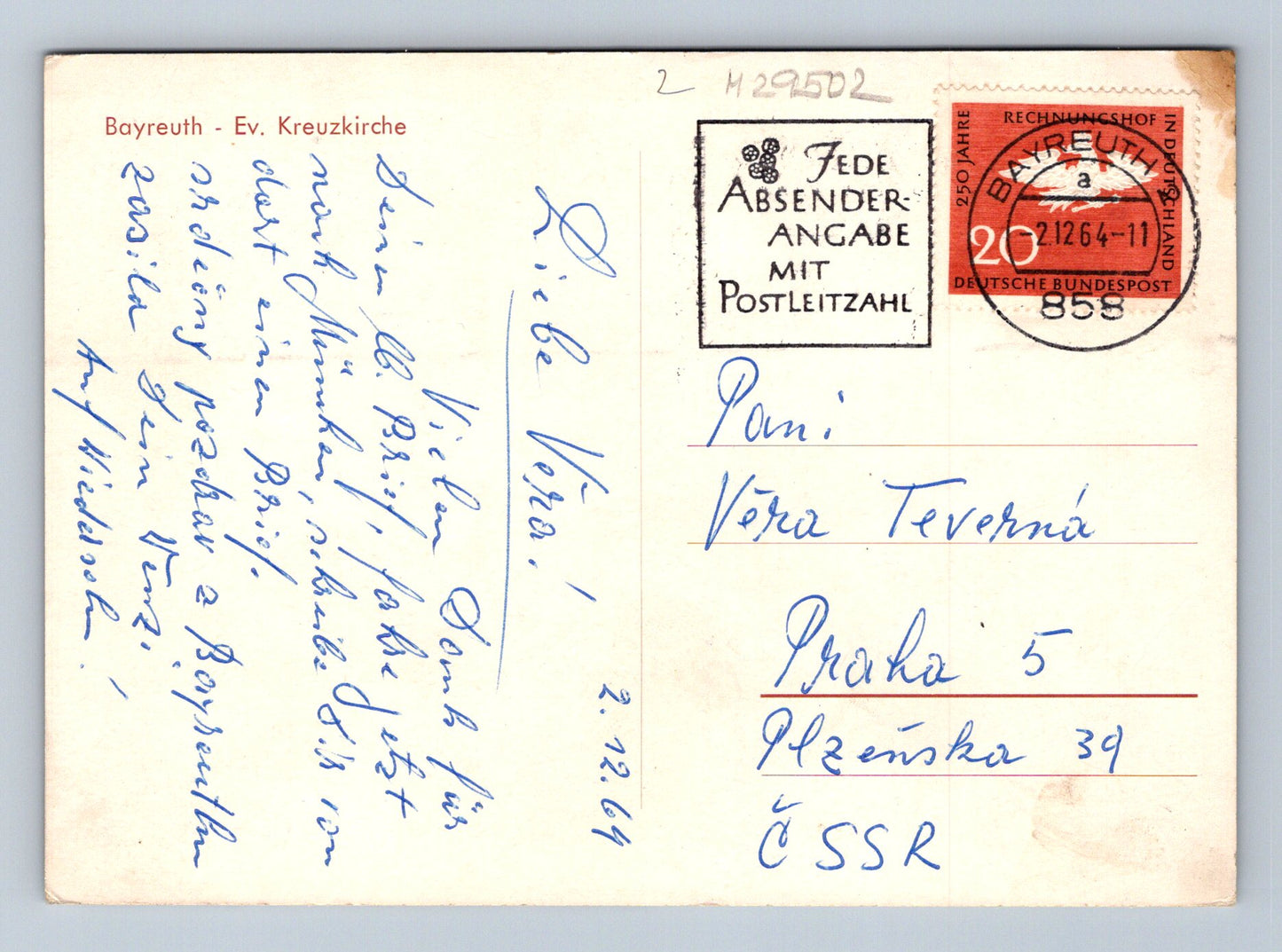 Pohlednice Německo Bayreuth Ev. Kreuzkirche 1964 (M29502)